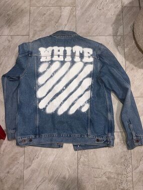 RARE Off-White Blue Denim Jacket with White Back Graphic